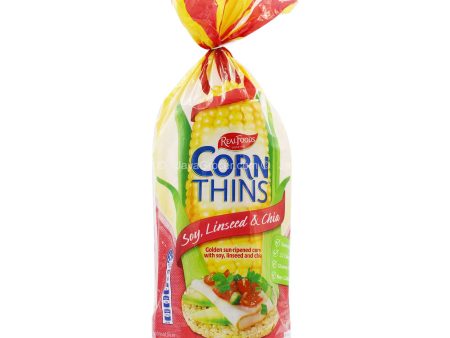 Real Foods Corn Thins Soy, Linseed & Chia 150g on Sale